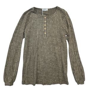 Poetsky Lightweight Ribbed Knit Henley Sweater Top Semi-Sheer Women’s Size M NEW